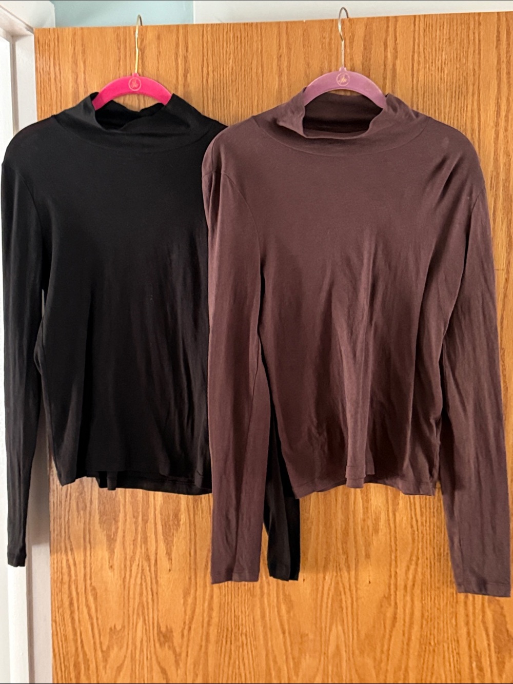 J. Crew Tissue Mock Neck Tops. Black & Brown. Medium.